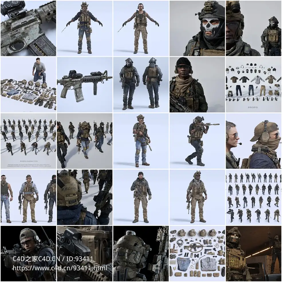 BMS秘密特工特种兵人物角色装备3D模型资产 Shadow Unit C4D/Blender/FBX/OBJ/UE5格式 BMS-shadow unit