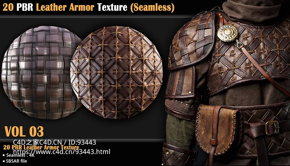 Astration 20组Substance皮革盔甲4K PBR无缝贴图材质预设20 PBR Leather Armor Texture /Seamless (Vol 03)