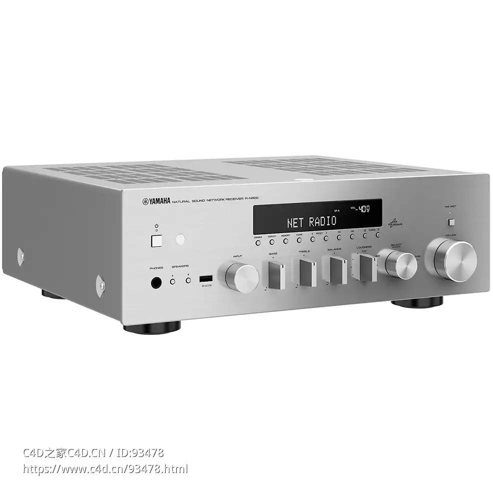 雅马哈R-N500银色功放接收机3D模型素材下载Receiver R-N500 Silver by Yamaha