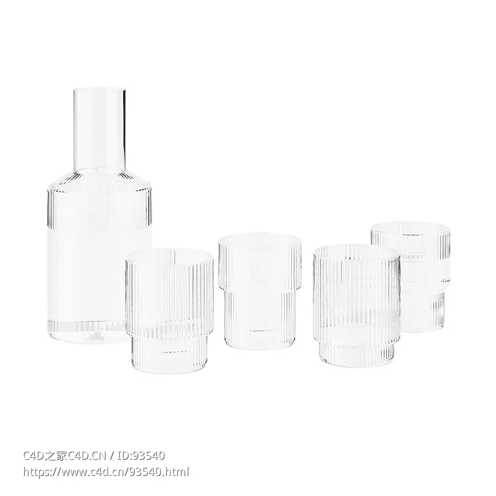 波纹玻璃杯套装现代玻璃水杯组合3D模型素材下载Ripple Glass Set by Ferm Living