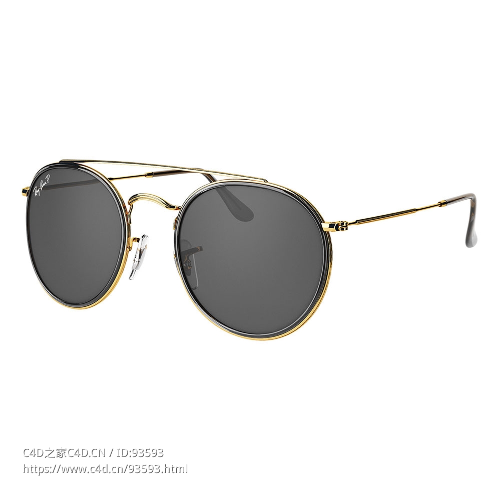 金框双梁太阳镜经典墨镜3D模型素材下载Round Double Bridge Sunglasses Gold by RayBa