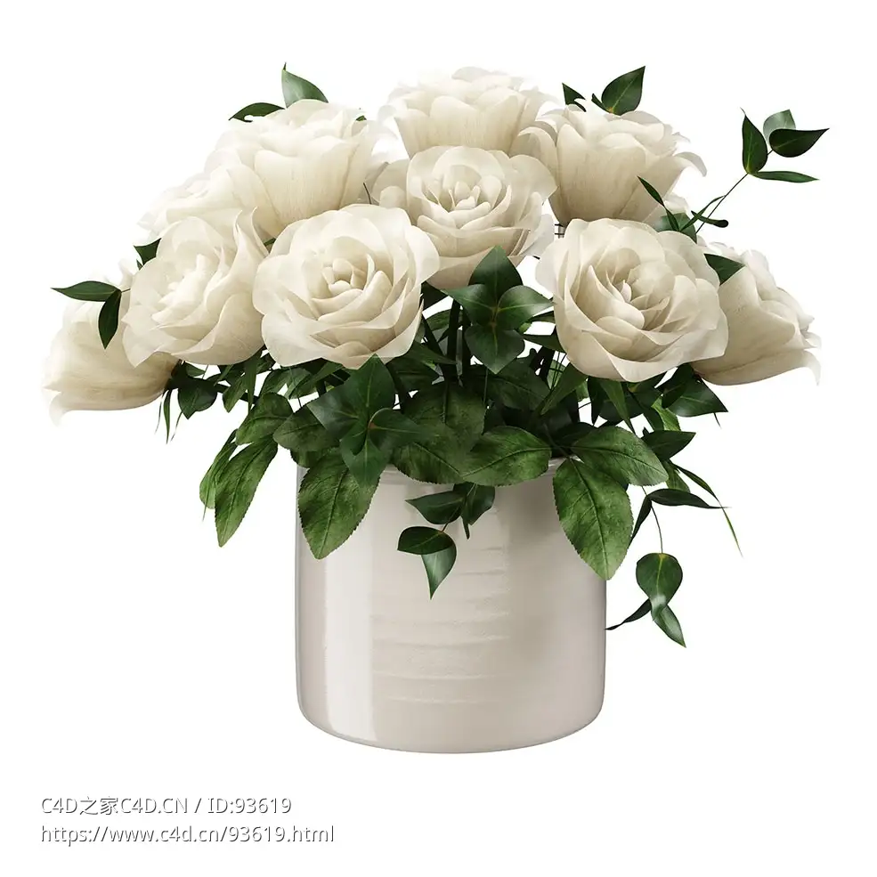 大号玫瑰传统花盆陶瓷装饰花盆3D模型素材下载Salina Traditional Large Pot with Rose