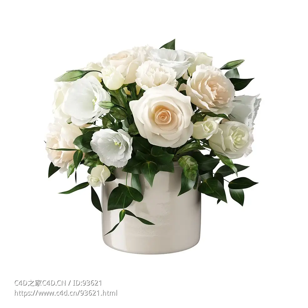 小号玫瑰传统花盆迷你陶瓷花盆3D模型素材下载Salina Traditional Small Pot with Rose