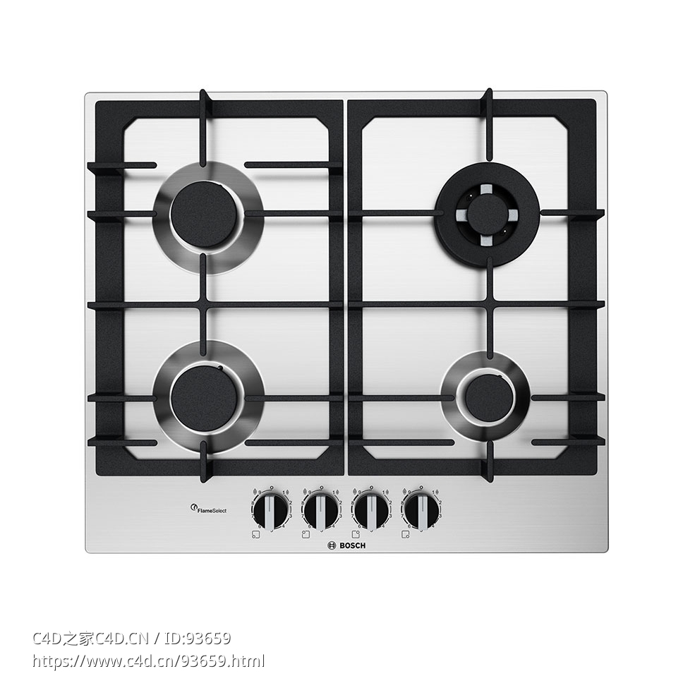 6系列90厘米燃气灶具3D模型素材下载Series 6 Gas Hob 90 cm PCR9A5C90 by Bosch