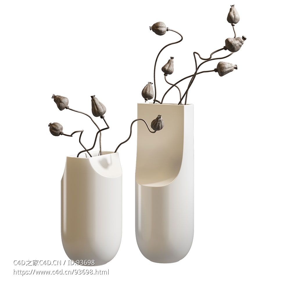 衬线造型花瓶（配干花）3D模型素材下载Serif Vase with Dried Flowers by Kristina Da