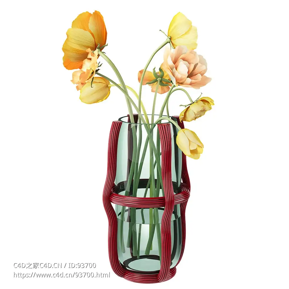 威尼斯风格花瓶（配鲜花）3D模型素材下载Sestiere Vase with Flowers by Cassina