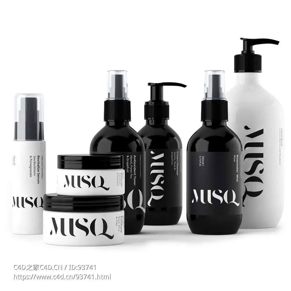 护肤化妆品套装3D模型素材下载Skincare Cosmetics by Musq