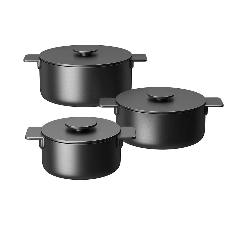 Serax品牌黑色表面系列炊具套装3D模型素材下载Surface Black Cooking Pot Set by Sera