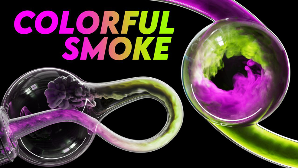 玻璃管中的彩色烟雾动画C4D工程mixing smoke