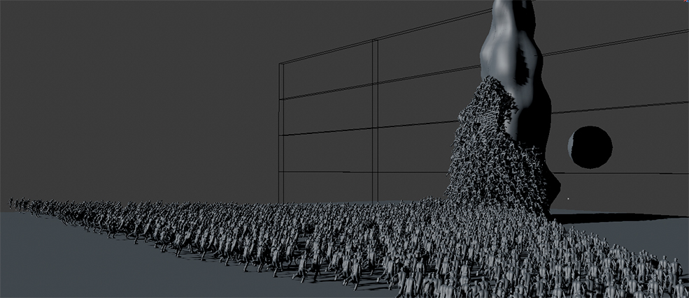 源源不断的僵尸涌向高墙的僵尸场景模拟Zombie scene simulation