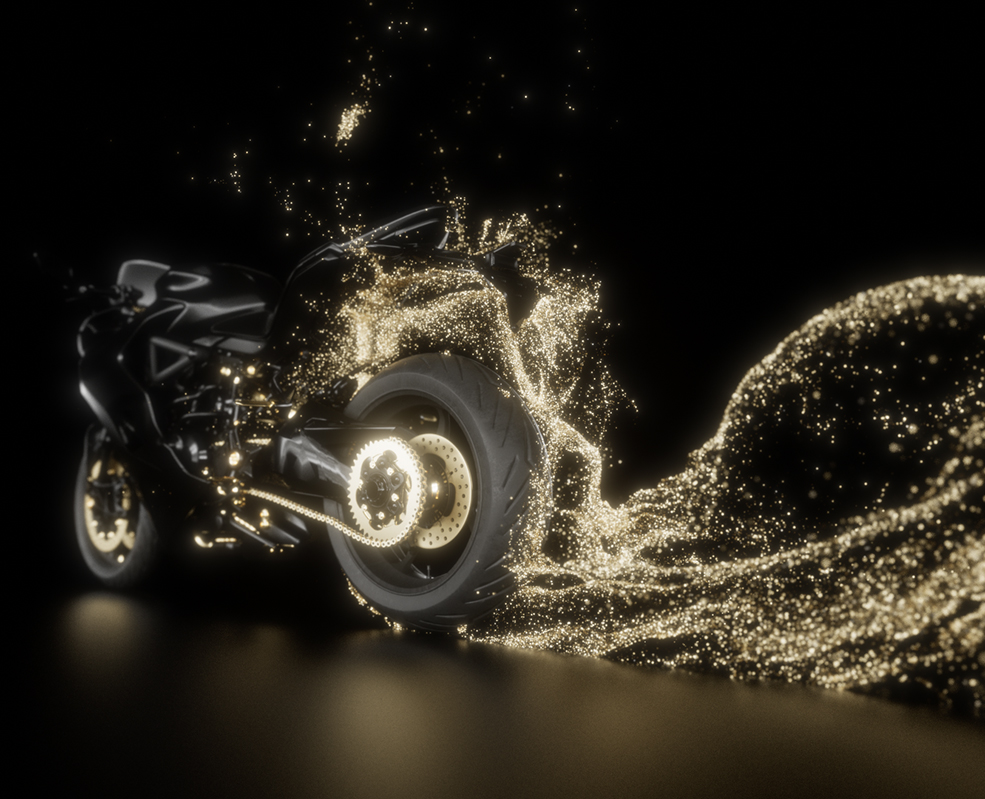摩托车旋转金色粒子跟随动画Moto GP - X-Particles