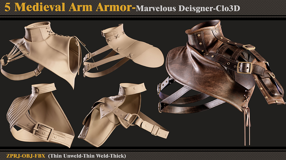 中世纪皮革护肩3D模型 Artstation – 5 Medieval Arm Armor/Marvelous Designer-Clo3D (ZPRJ+FBX+OBJ格式) - C4D之家 - file-(2).jpg
