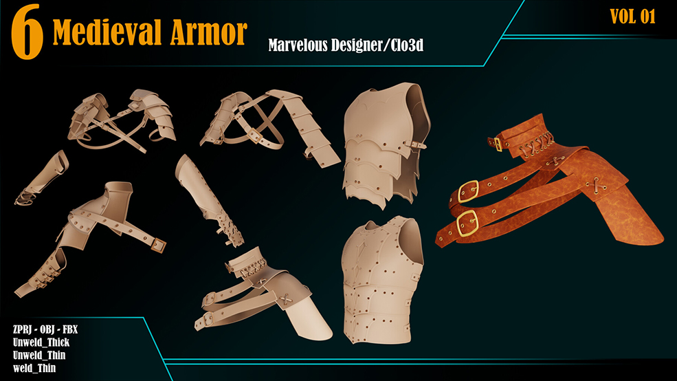皮革护肩护甲3D模型 Artstation – 6 Medieval Armor (ZPRJ+FBX+OBJ格式) - C4D之家 - file-(3).jpg