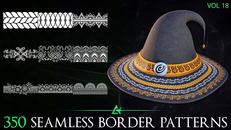 无缝边框花纹图案素材 Artstation – 350 Alpha Seamless Border Patterns Vol.18 - C4D之家 - file-1.jpg
