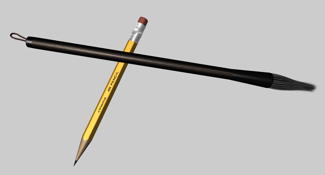 毛笔+铅笔C4D模型 brush pencil