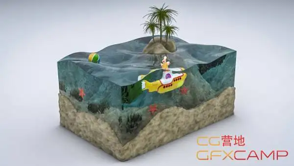 C4D方块卡通水族馆场景教程
