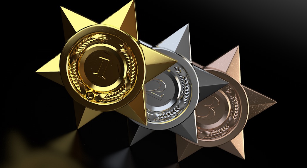 金银铜六角星奖牌C4D模型 Medal