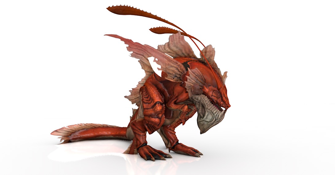 红色水怪C4D游戏角色模型（含绑定+动画） Seamonster Leader 3dmodel