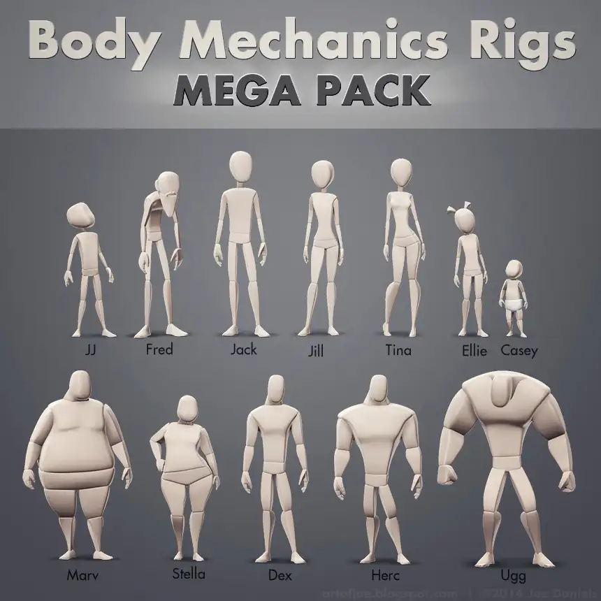 MAYA卡通绑定人物模型（12组）Body Mechanics Rigs - Mega Pack - C4D之家 - bodymech_MegaPack.jpg