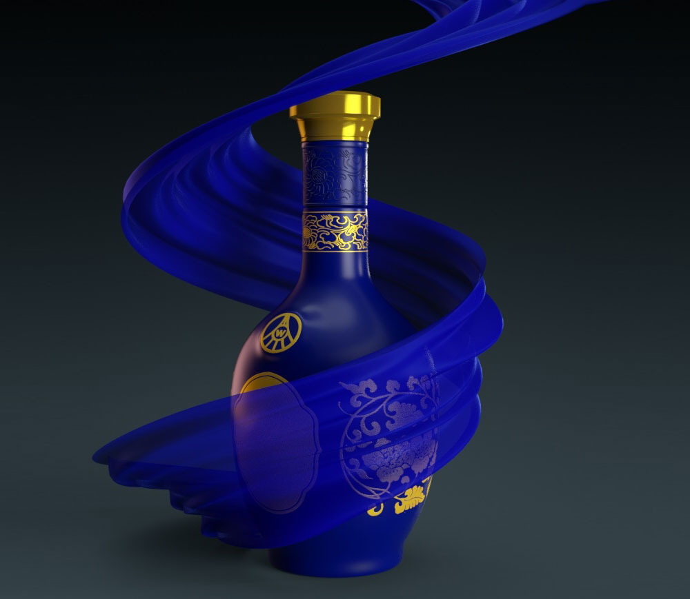 C4D五粮液蓝瓶酒静帧渲染模型 （Octane）