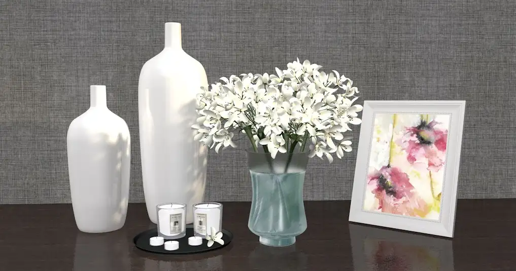 室内装饰花卉 花瓶C4D模型 Decorative Set of Flowers 3D Model