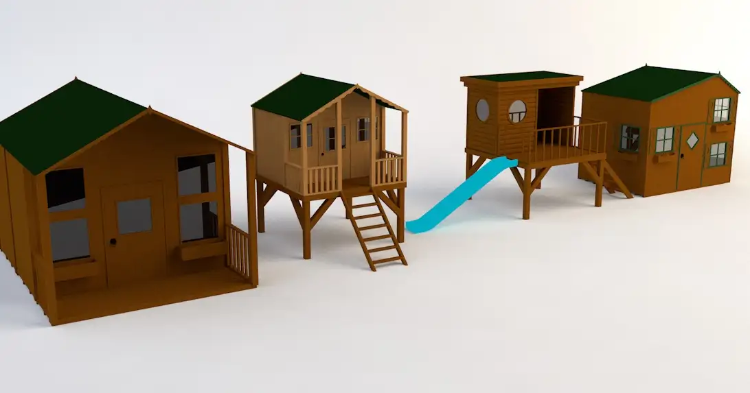 4组拼装的小木屋C4D模型 C4D 3D Model Pack Play Houses