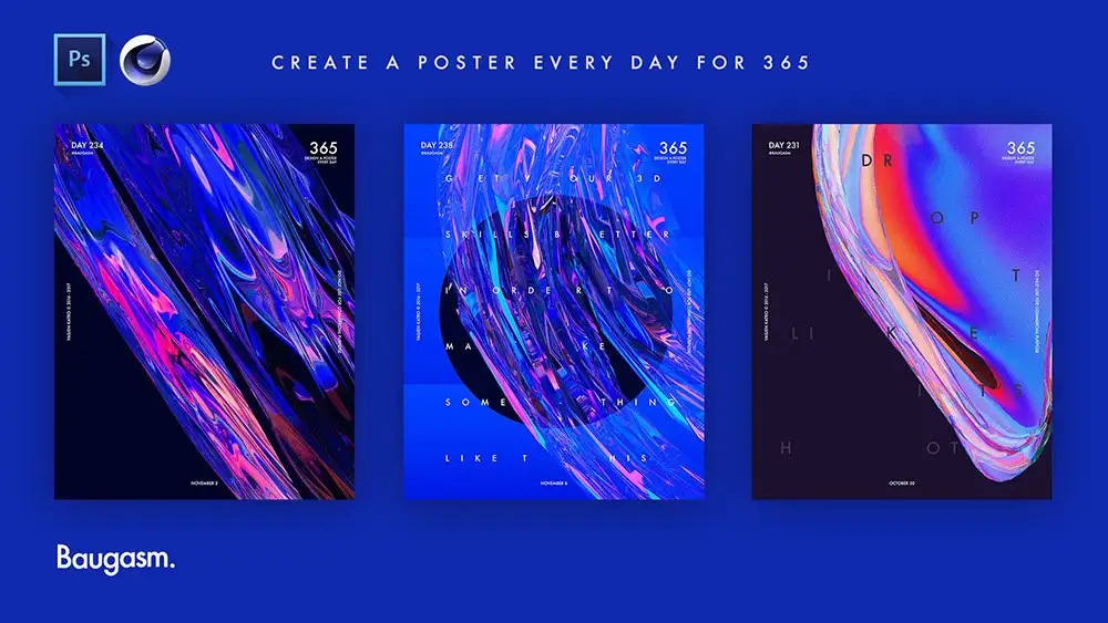 cinema 4D 和photoshop设计一个抽象的闪光效果海报