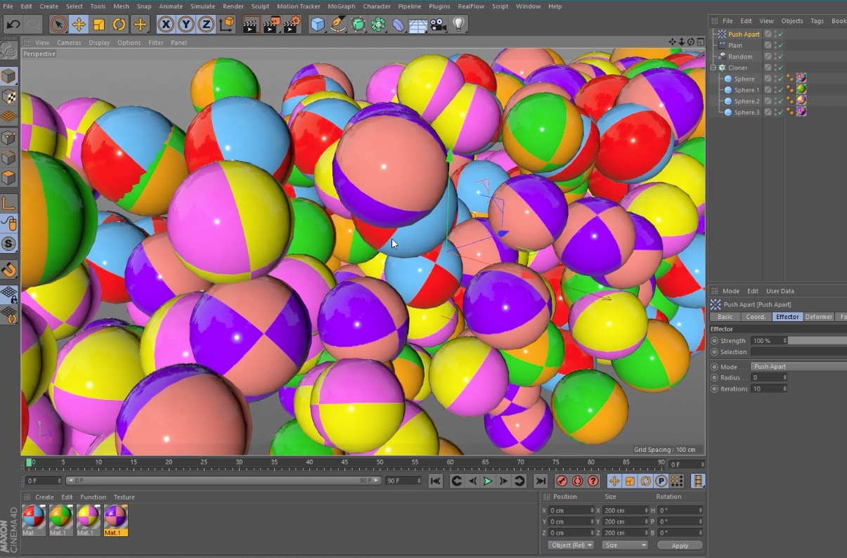 C4D R18圆球散落动画教程 New In Cinema 4D R18- The Push Apart Effector