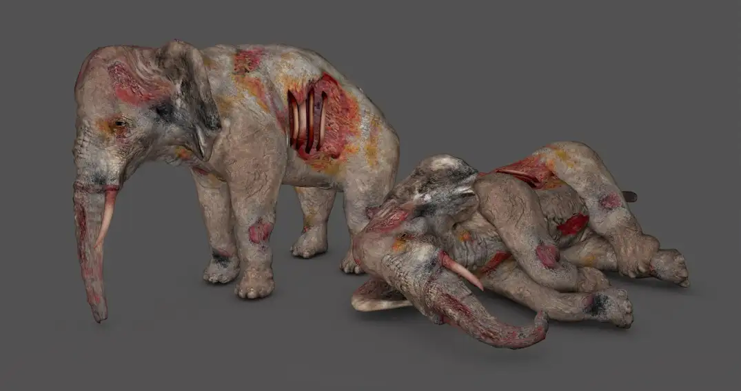 受伤的大象 死亡的大象C4D游戏角色模型 Elephant macabre 3d model