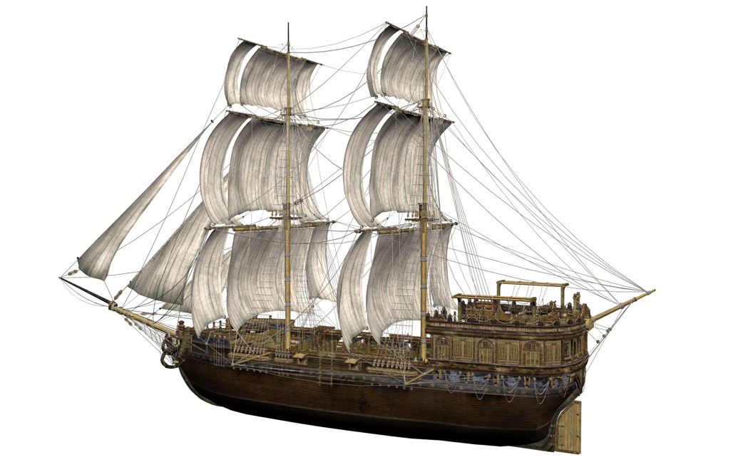 古代大型海上航行帆船C4D模型 Seatraveler sail up