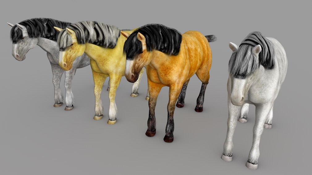 5匹野马C4D模型 Charger horse 3d model