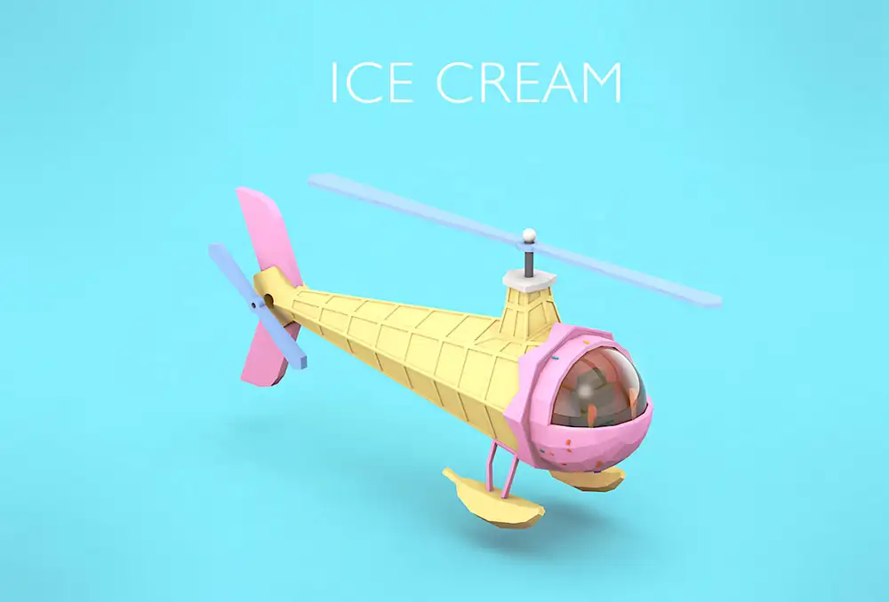 C4D低面冰淇淋直升机创意工程文件 Ice cream Helicopter