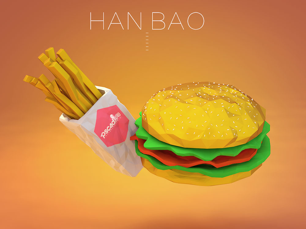 C4D汉堡薯条低面多边形工程文件 Burger fries - C4D之家 - 汉堡成品.jpg