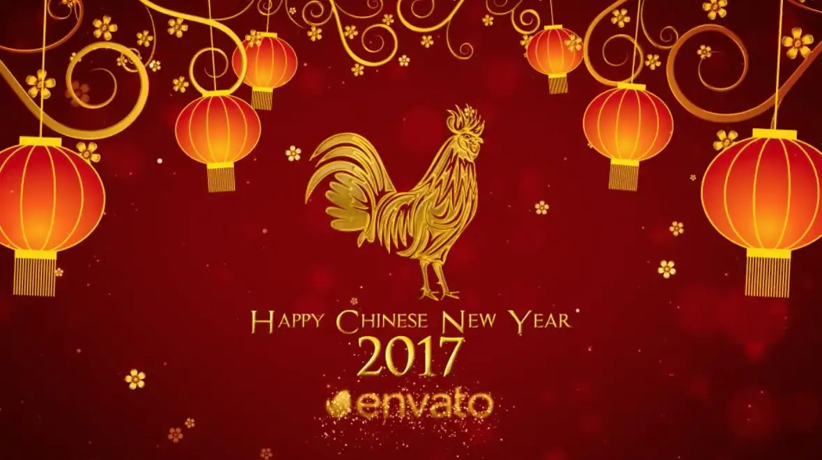 AE模板-灯笼花藤鸡年新年快乐片头动画 Chinese New Year Wishes