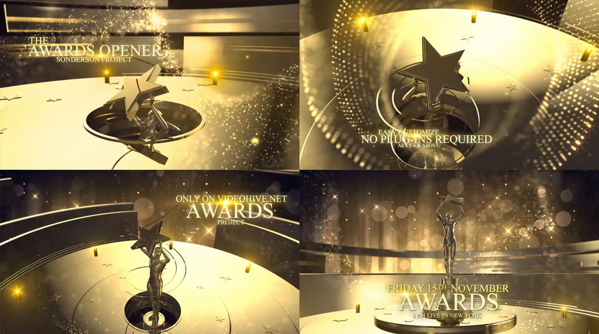 AE模板-金色奖杯颁奖典礼片头包装开场 The Awards