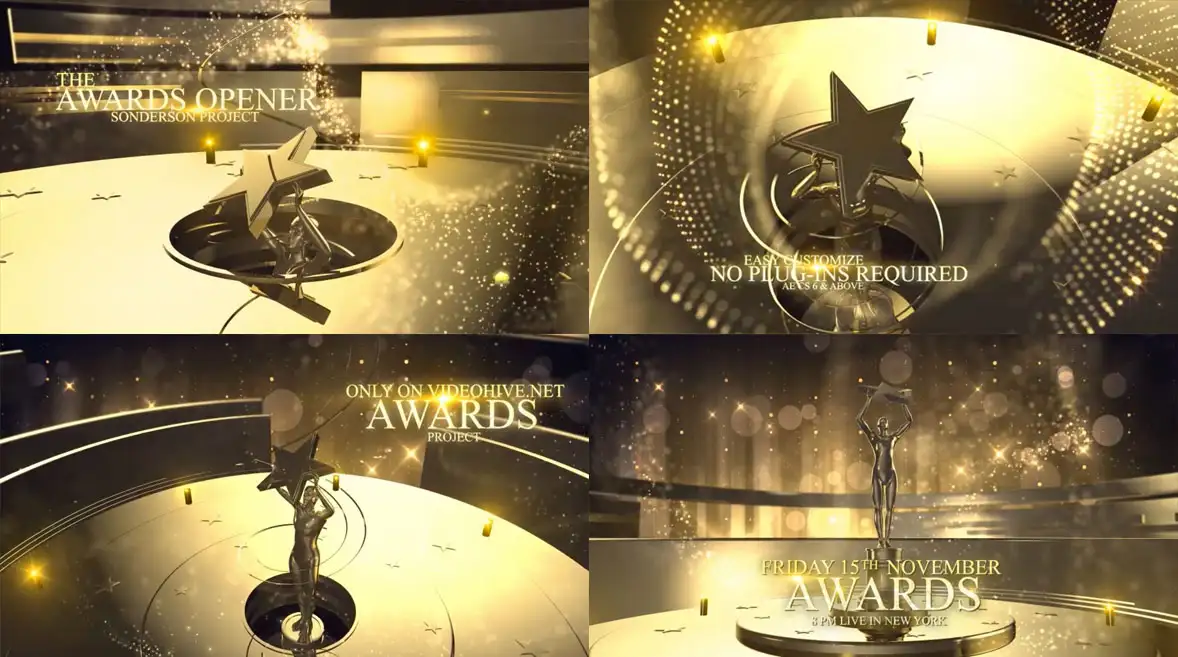 AE模板-金色奖杯颁奖典礼片头包装开场 The Awards