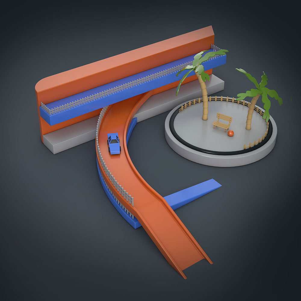 C4D低面多边形汽车轨道场景工程文件 Low surface polygonal vehicle track - C4D之家 - 小场景.jpg