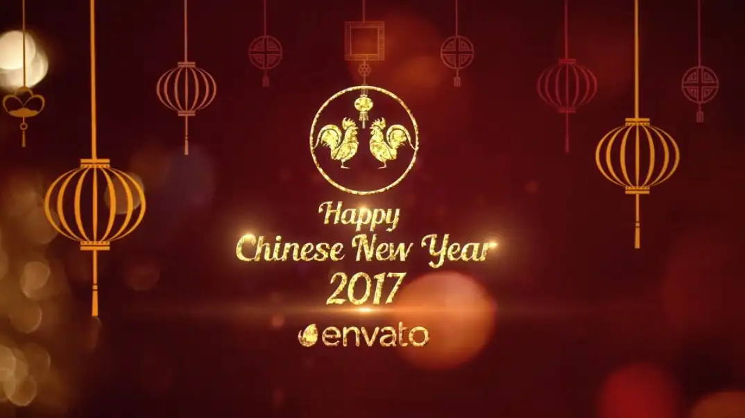 AE模板-灯笼粒子金色文字标题新年喜庆片头 Chinese New Year Greetings 2017