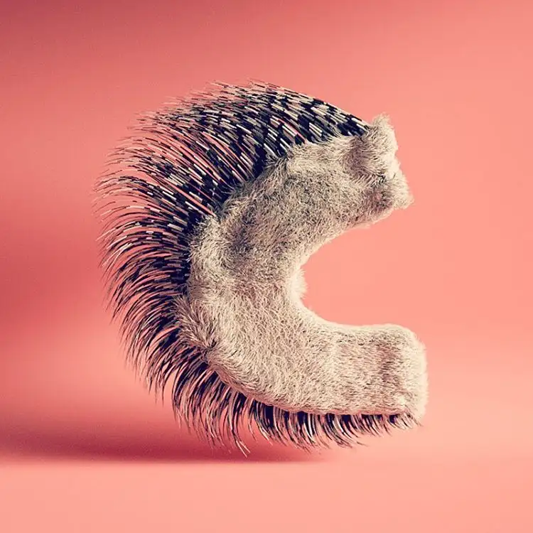 C4D制作一个刺猬状的毛发艺术文字教程 TUTORIAL CINEMA 4D 3D TYPE