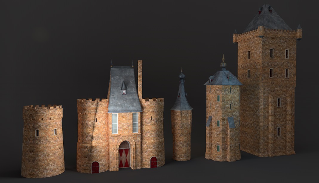 旧砖塔城堡 城楼 雕堡C4D模型 C4D 3D Model Old Brick Towers Castle