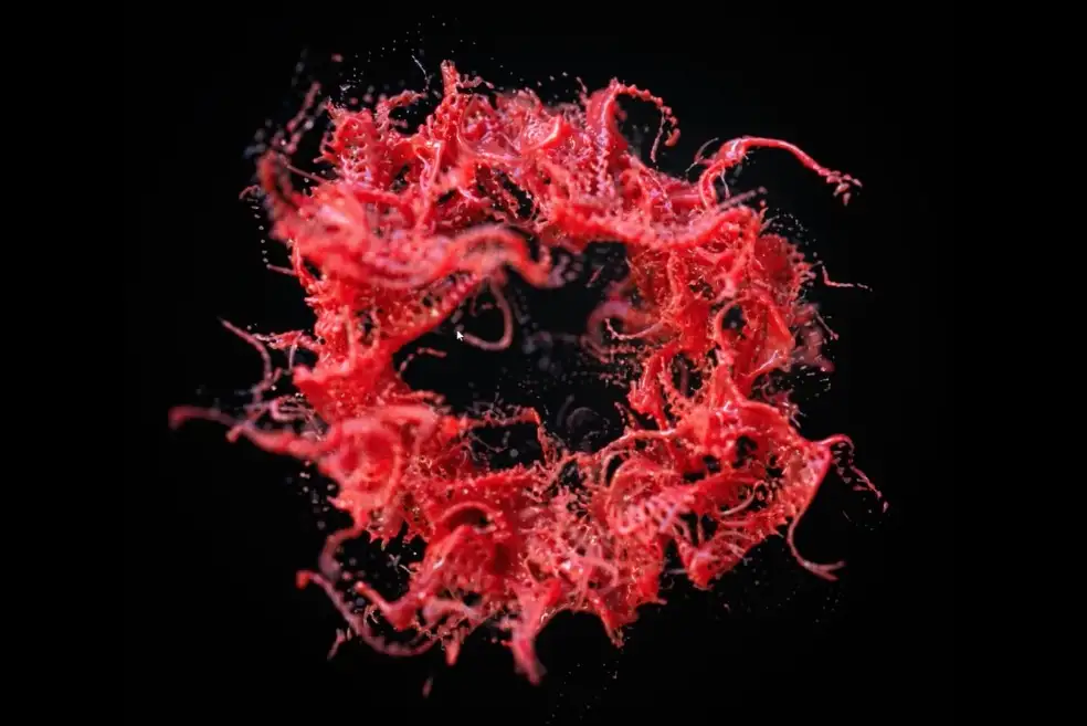 C4D使用Octane渲染X-Particles制作的抽象的粘性流体圈