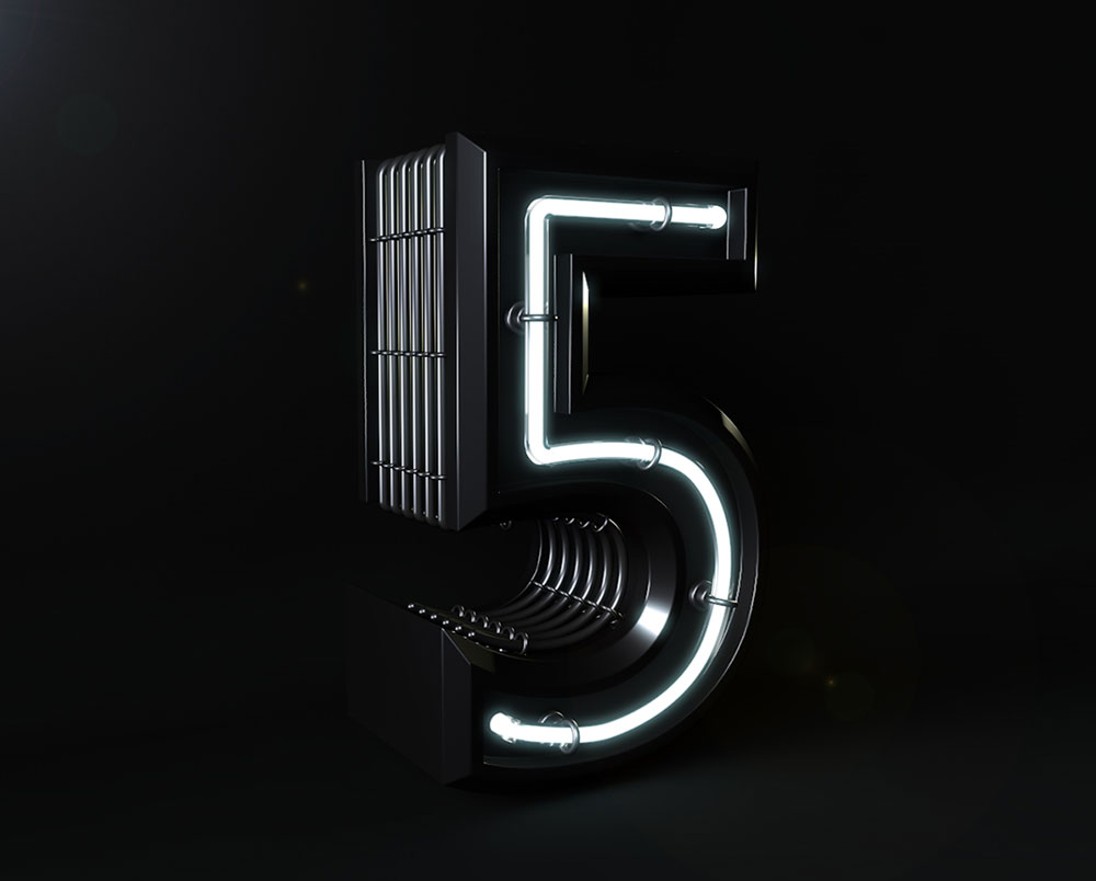 C4D金属创意灯管文字“5”工程文件（吾淘教育出品） - C4D之家 - 1.jpg