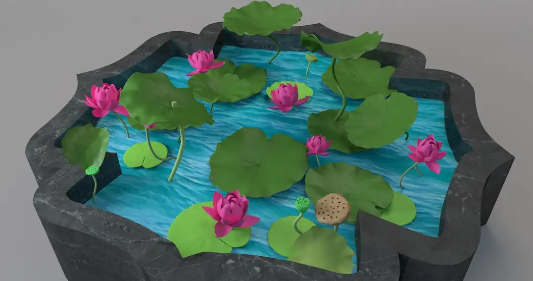 荷花池 绿化园林水池C4D模型 Lotus Pond 3d model