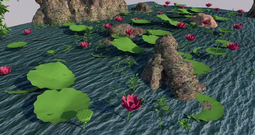 荷花池 景观水池C4D模型 Lotus Pond 3d model
