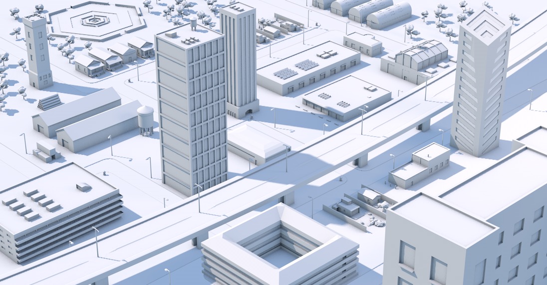 C4D低面城市白模 City Model