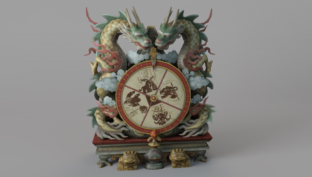 双龙盘踞立体造型C4D模型 Dragon Roulette