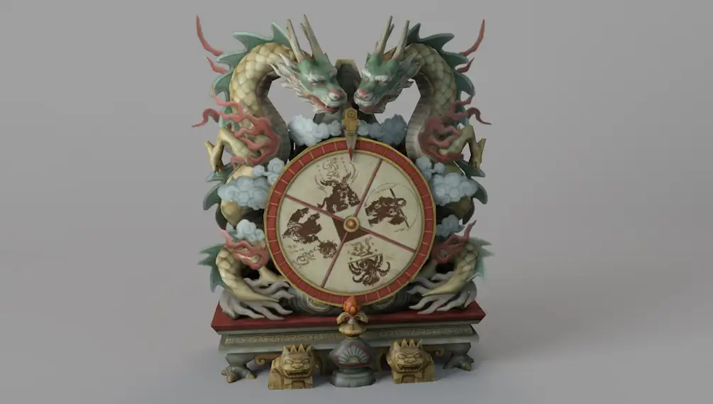 双龙盘踞立体造型C4D模型 Dragon Roulette
