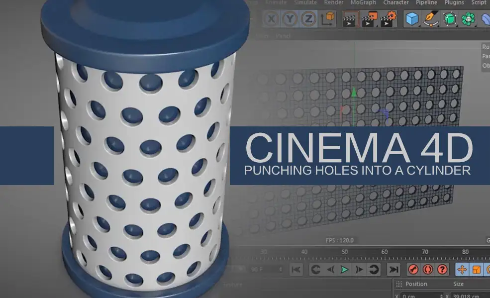 C4D缸内冲孔建模视频教程 Cinema 4D - Punching holes into a cylinder