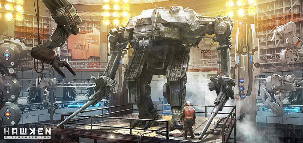 90套C4D机甲战争射击网游《机甲世界》Hawken角色动画模型合集 - C4D之家 - Hawken_Concept_Art_Mech_Hangar_Light.jpg