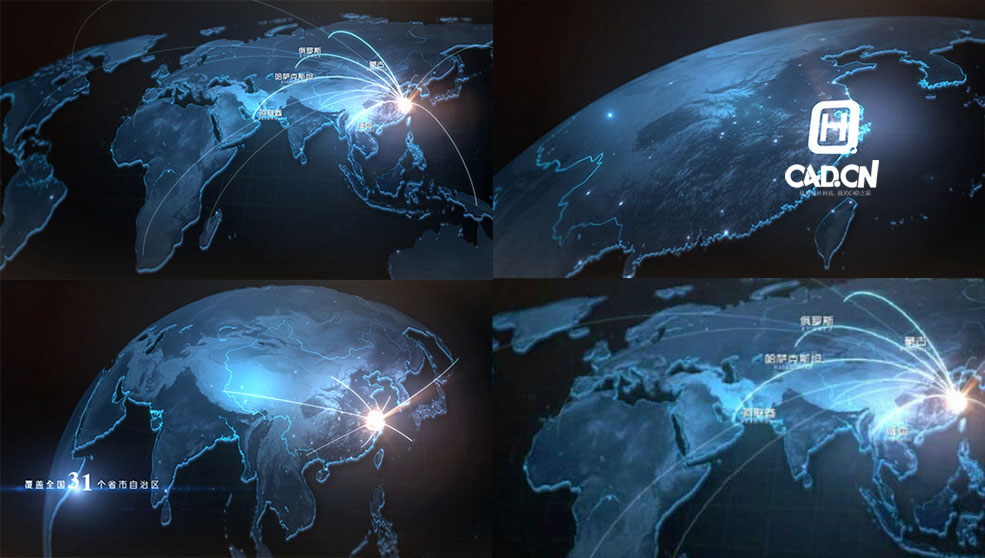 C4D+ae工程文件绚丽放射世界map带动画